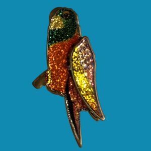 Vintage Parrot Brooch Colorful Enamel Brass Gold Tone - Kitschy